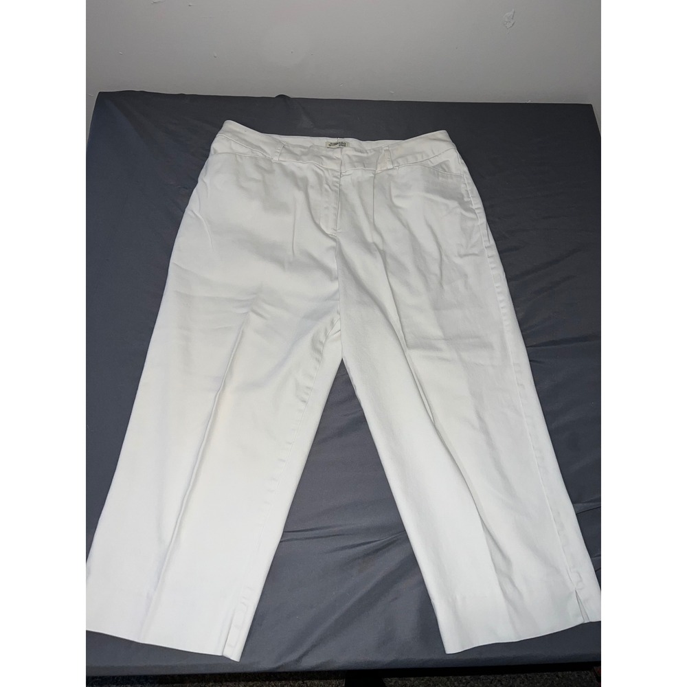 St Johns Bay Womens White Stretch Cotton Crop Pants Size 14 Casual Mid Rise